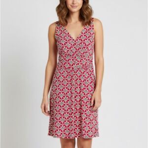 Boden Womens Effie Palm Print Stretch Jersey Dress Sleeveless US 8 Red White